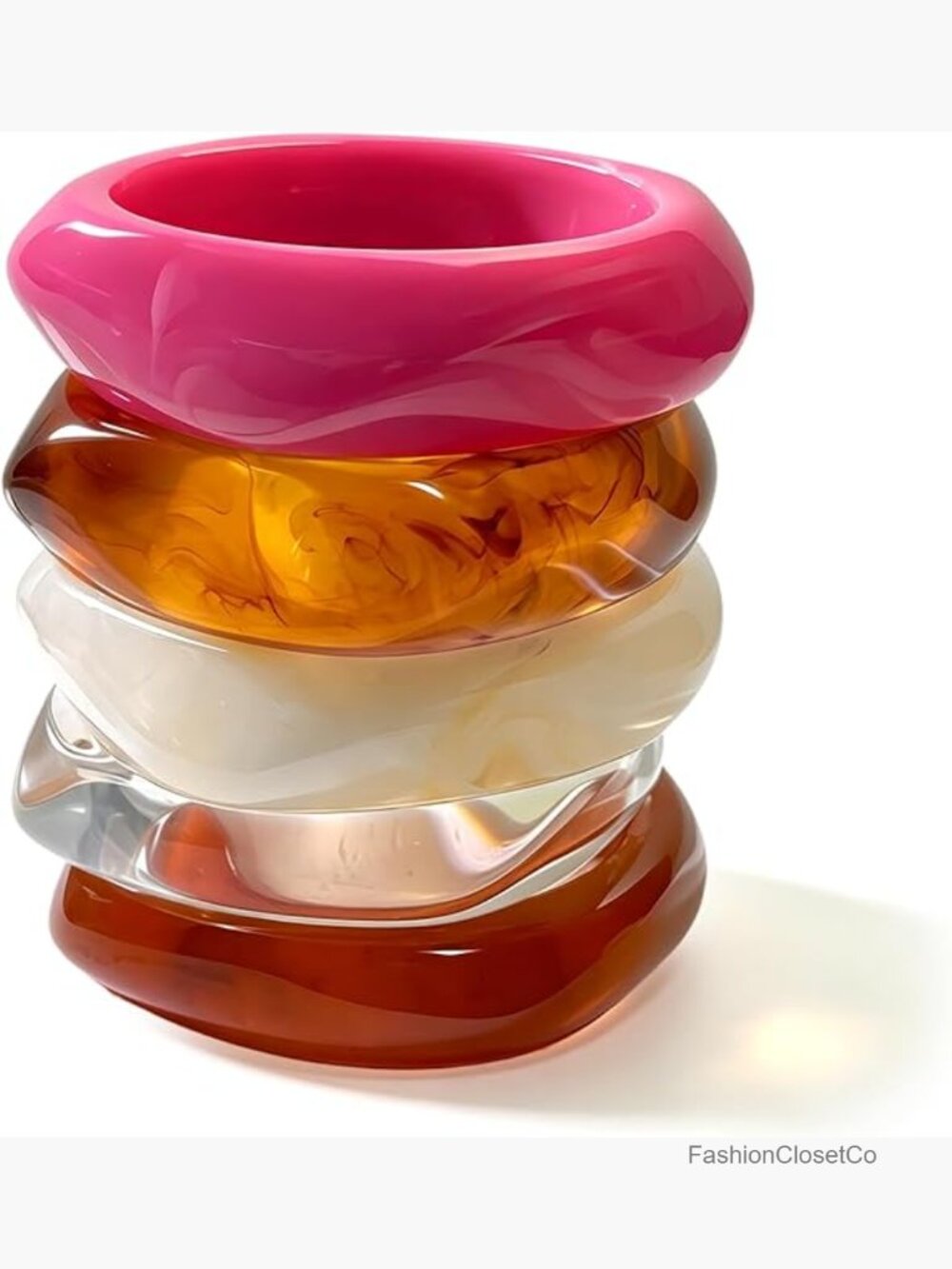 5 PC Acrylic Resin Bangle Bracelet Set Chunky Irregular Cuff Stackable Jewelry
